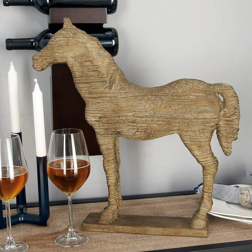 Distressed Faux Wood Horse Sculpture