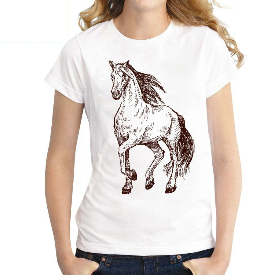 O-Neck Horse Print Shirt