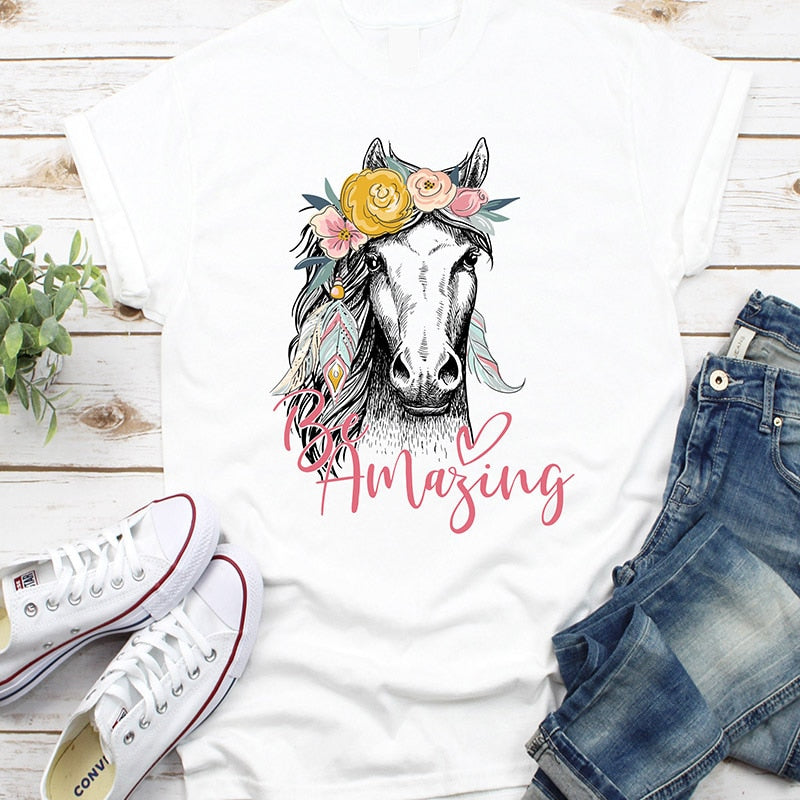 Cartoon Horse Print T-shirt